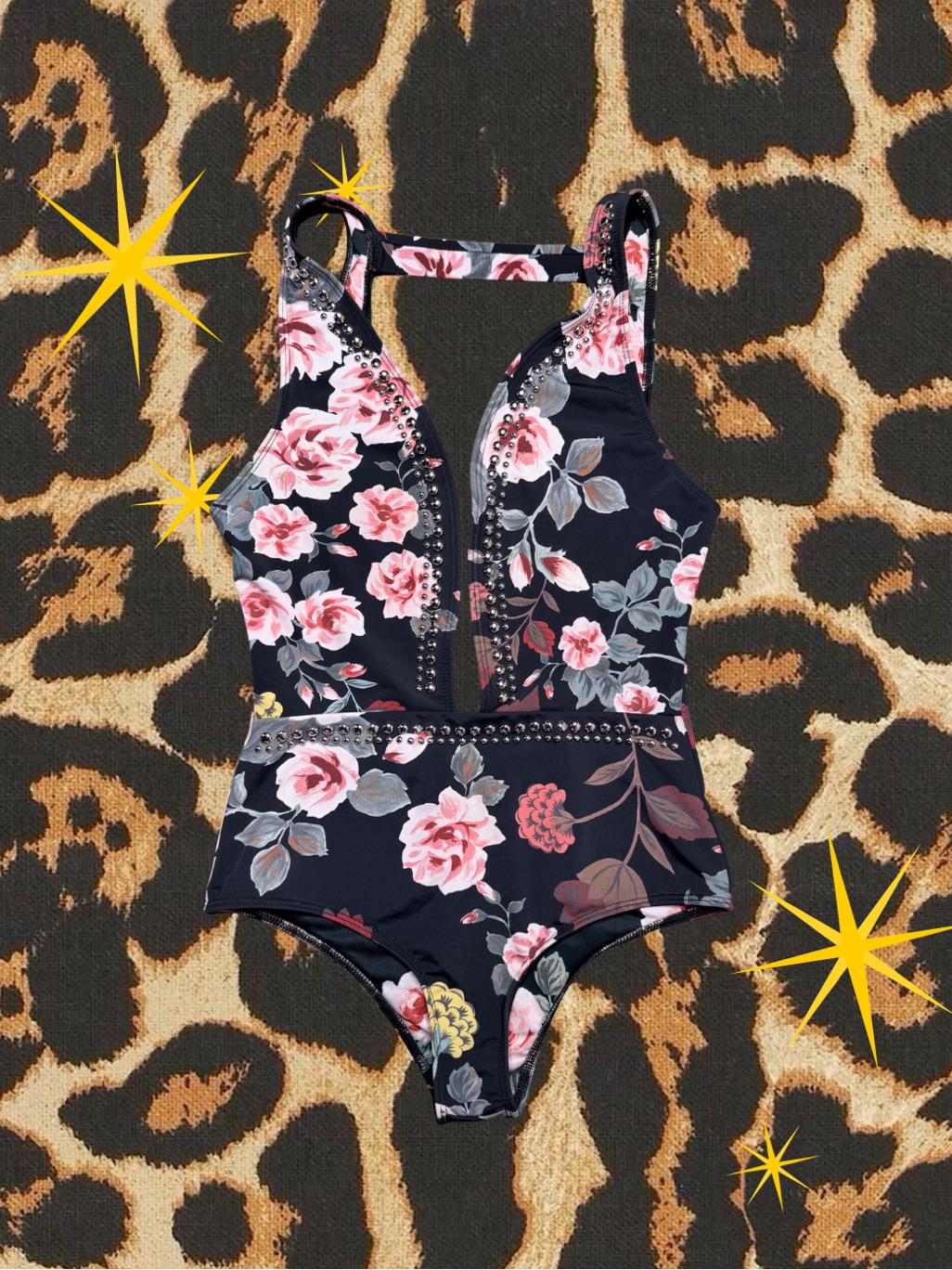 Beach Riot | Unbreakable One-Piece Swimsuit Floral With Studs | Size S